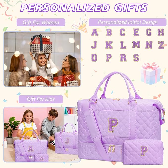Women Birthday Gifts Overnight Weekender Bag(Purple,P) | Teen Girl Gifts-Overnight Bags with Toiletry Bag-Weekender Bags with Shoe Compartment for Travel - Image 2