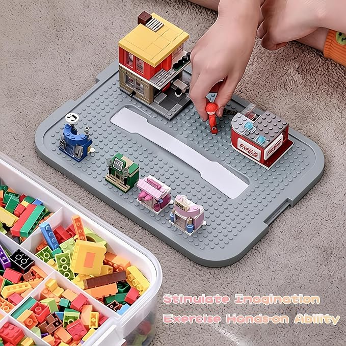 Toys Organizer Storage Case for Lego Box Kids Toy Stackable Building Blocks with Lids Bins Adjustable Lego Storage Containers Plastic Toy Box Grey 2 Layers - Image 3