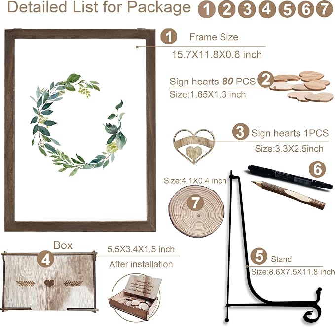 Y&K Homish Wedding Guest Book Alternative , Rustic Wedding Decorations for Reception , Favors for Guests 80 Hearts Green Wreath (Transparent &Brown) - Image 2