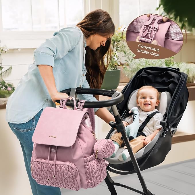 LOVEVOOK Diaper Bag Backpack, Small Baby Bag, Cute Baby Diaper Bag, Stylish Water-Resistant Travel Baby Bag for Mom, Baby Backpack with Changing Pad, Stroller Straps-Pink - Image 3