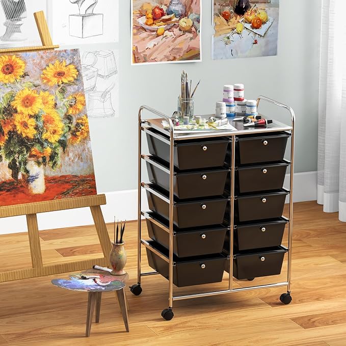 RELAX4LIFE Rolling Storage Cart with 10 Drawers - Craft Storage Cart with Lockable Wheels,Utility Cart, Art Cart Organizer for Crafting Storage, Studio, Office, Home, School Rolling Drawer Cart - Image 2
