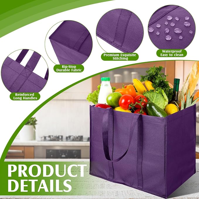 Hillban 30 Pack Large Reusable Shopping Bags Bulk | Heavy Duty Foldable Grocery Bags 16 x 13 x 10 Inch, Washable Portable Storage Totes with Reinforced Handles - Image 5