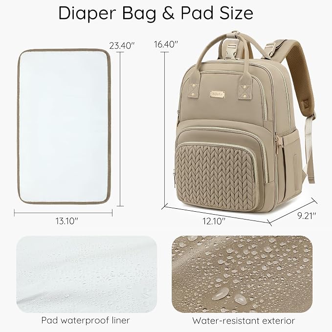 AIJIEKE Diaper Bag Backpack, Large Multi-functional Diaper Backpack, Khaki | Waterproof lightweight baby backpack. With changing pad, stroller straps, insulated & wet/dry pockets. Mom & dad essential - Image 7