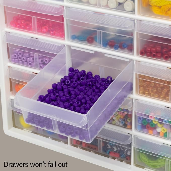 Akro-Mils 24-Drawer Plastic Storage Cabinet, 20" W x 6" D x 16" H, White | Plastic Cabinet w/ Drawers for Garage Organization, Beads, Building Bricks Storage, Teacher Toolbox, Makeup Organizer, 10124 - Image 9