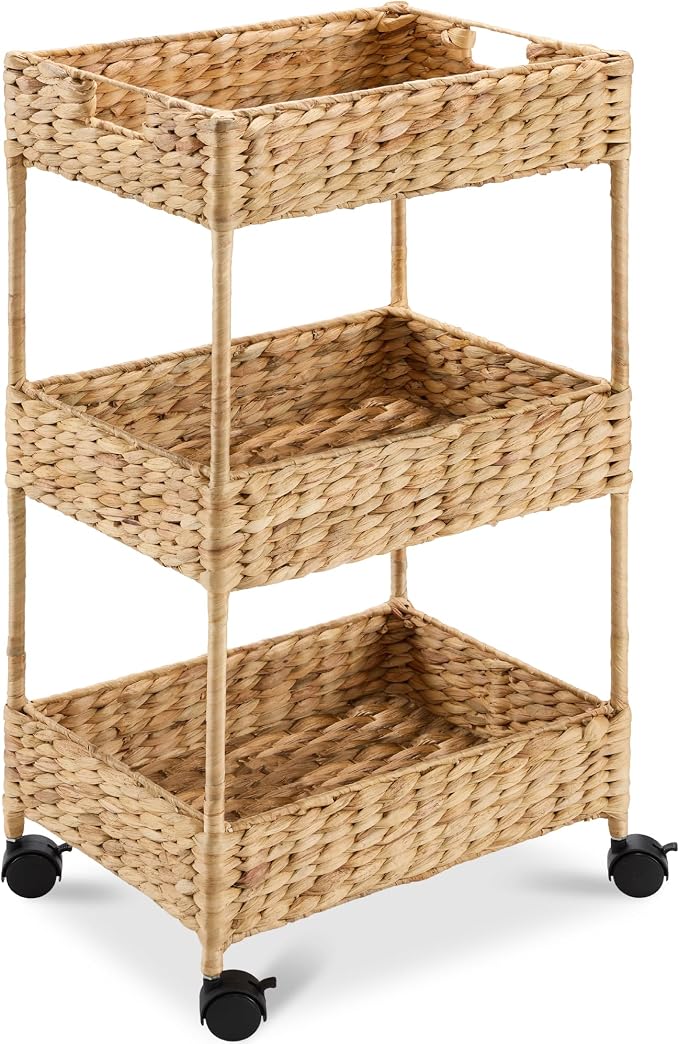 Best Choice Products 3-Tier Water Hyacinth Rolling Nursery Caddy w/Wheels, Utility Cart, Storage Organization for Bathroom, Craft Room, Laundry Room - Natural by Unknown