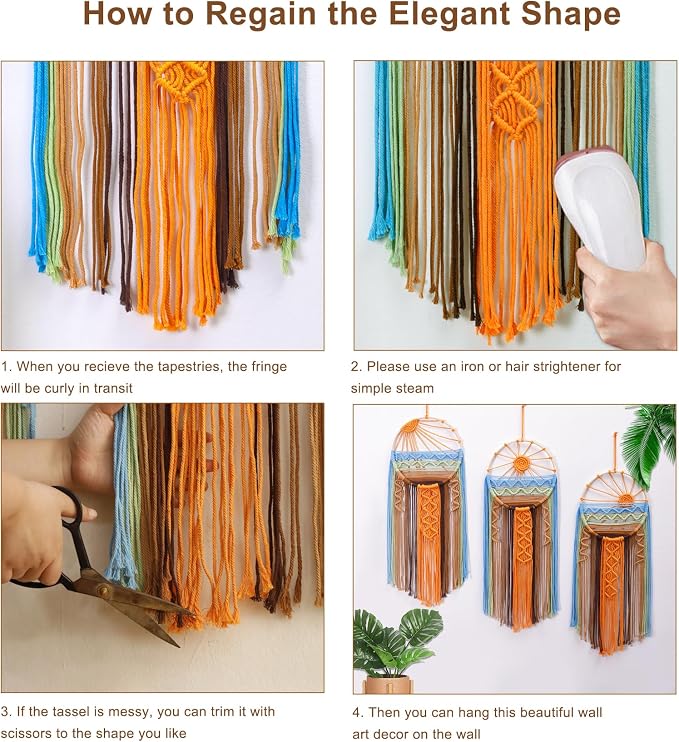 Artilady 3 Pack Macrame Wall Hanging Tapestry, Boho Sun Art Dream Catcher | Large Tapestry, Handmade Woven, Farmhouse Rustic, Colorful Sun Wall Art Set, Bedroom Living Room Entryway Home Decor - Image 5