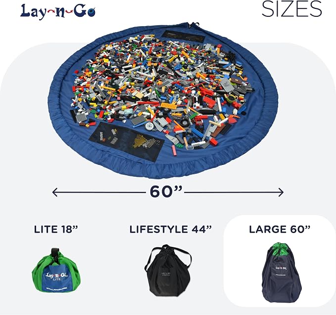 Lay-n-Go Layflat Portable Drawstring Cinch Storage Toy & Mini Figures Organizer & Play Mat, Mesh Pockets, Home & Travel, Kids & Toddlers Playdates, 2 Straps for Backpack, Durable, Machine Washable - Image 6
