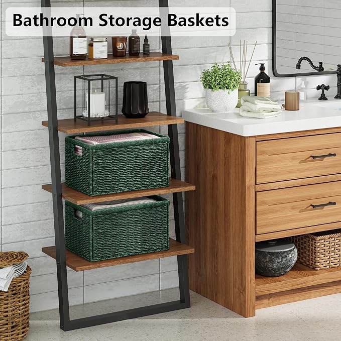 2 Packs Large Wicker Storage Basket, Closet Storage Baskets Bins for Shelves, Decorative Collapsible Baskets for Organizing Clothes Toy Nursery Bathroom Organizers and Storage, Green - Image 5