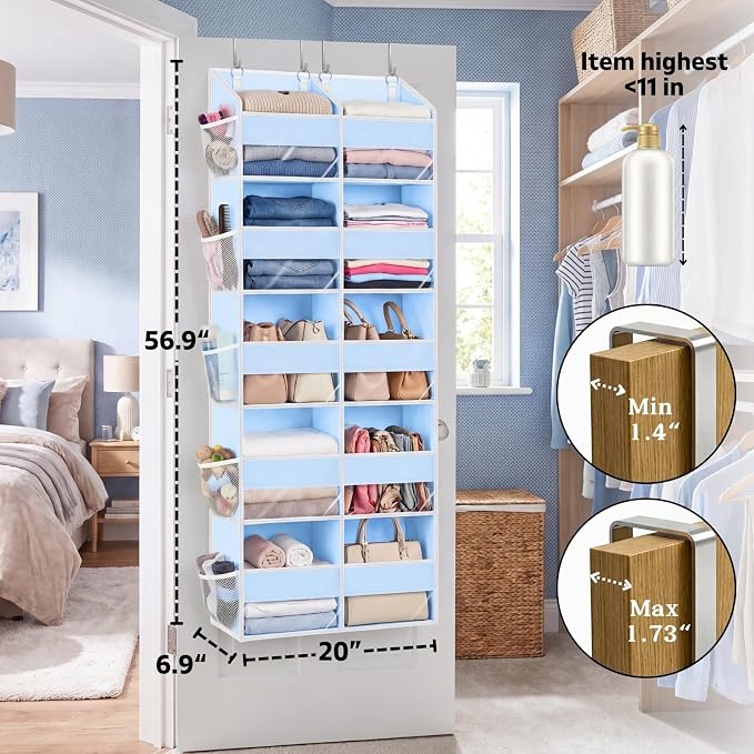 Blue Over the Door Organizer 5 Tiers, Extra Large Behind Door Storage of 10 Compartments, 80 lbs Weight Capacity Hanging Storage Organizer with Clear Window Kids Toys, Shoes, Diapers, Room storage - Image 4