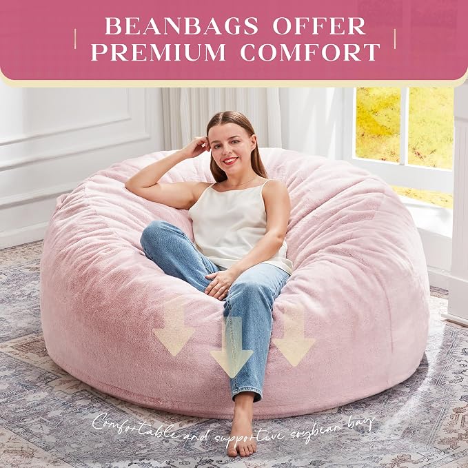 Hobestluk Bean Bag Chair for Adult Giant Beanbag with Filler Pink 4FT | Breathable Material Removable Machine Washable Cover Memory Foam Living Room Bedroom Reading Gaming Oversized Large Big - Image 6