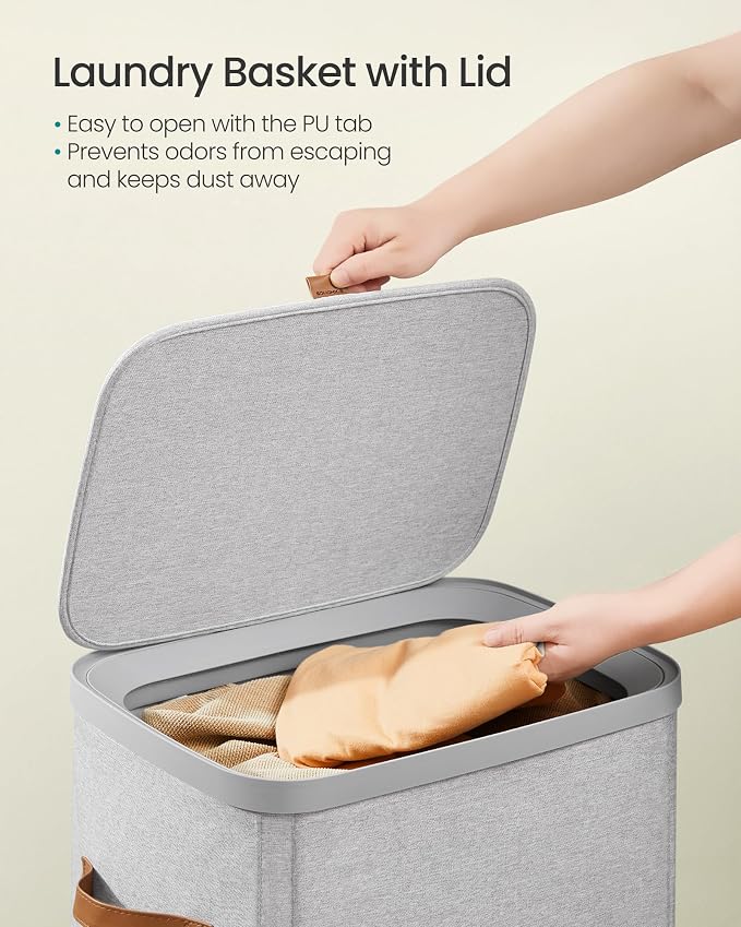 SONGMICS Laundry Basket, 26.4 Gal. Laundry Hamper, Easy Assembly, with Lid and Handles, Removable Liner, 16.5 x 12.6 x 29.5 Inches, Dove Gray ULCB811GD01 - Image 3