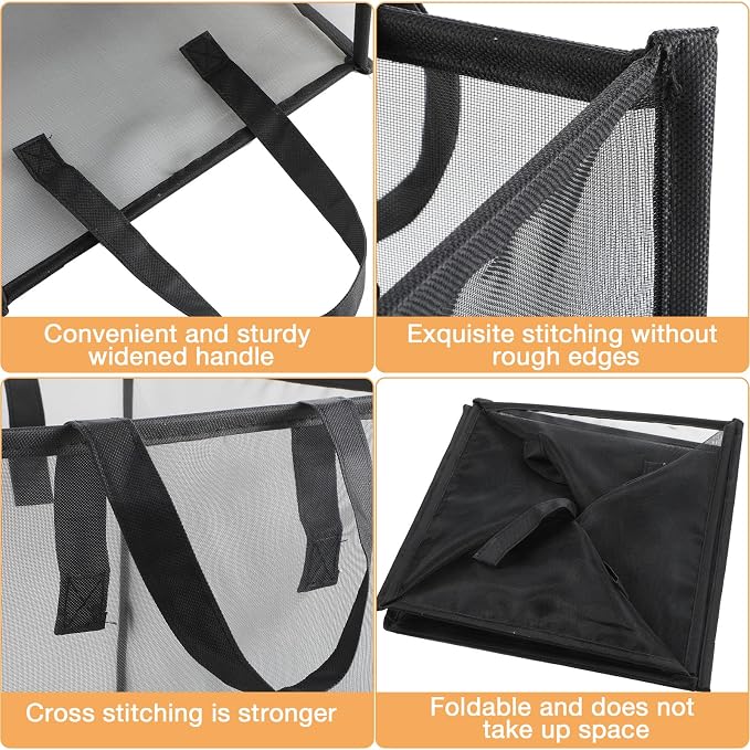 Zopeal 1 Pack Collapsible Mesh Laundry Basket, Black, Single-layer | 13 Inch Square with Handles, Portable Foldable Hamper, Mesh See-through, Space Saving for Dorm Bedroom Laundry Room - Image 4