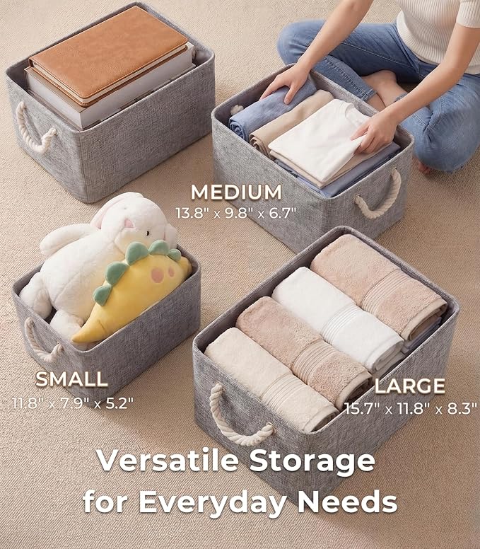 Storage Bins for Shelves - 11.8x7.9x5.2 inch Grey Small Storage Baskets for Organizing, Fabric Storage Cubes Closet Organizer for Home Nursery Gift Decorative (Gray) - Image 6