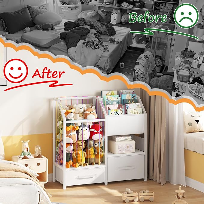 HOOBRO Kids Bookshelf and Toy Storage Organizer, Stuffed Animal Storage with Sling Bookshelf and Non-Woven Fabric Drawers, Children Bookcase for Nursery, Playroom, Kids Room, White WT37CW01 - Image 8