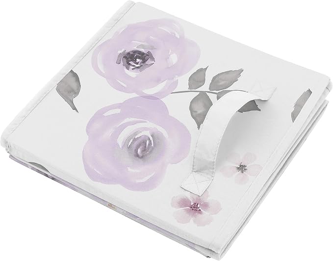 Sweet Jojo Designs Lavender Purple, Pink, Grey and White Organizer Storage Bins for Watercolor Floral Collection - Set of 2 - Rose Flower - Image 3