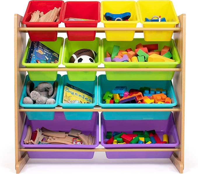 Humble Crew Kids Toy Storage Organizer with 12 Plastic Bins, Natural Wood/Rainbow – Removable Bins for Playroom, Bedroom, Toddler Furniture for Boys and Girls Ages - Image 2