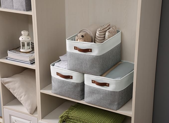 DECOMOMO Storage Bins, Extra Large Fabric Storage Baskets for Shelves 4Pack | 15.8 x 12.5 x 10 inches Decorative Linen Closet Organizers (Grey & White) - Image 2