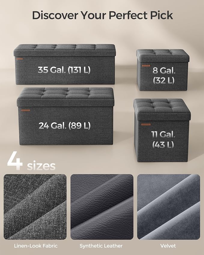 SONGMICS 30 Inches Folding Storage Ottoman Bench, Load 660 lb | Ottoman Foot Rest, Storage Chest, for Living Room, Entryway, Slate Gray and Ink Black, MINOTA Collection ULSF47K - Image 8
