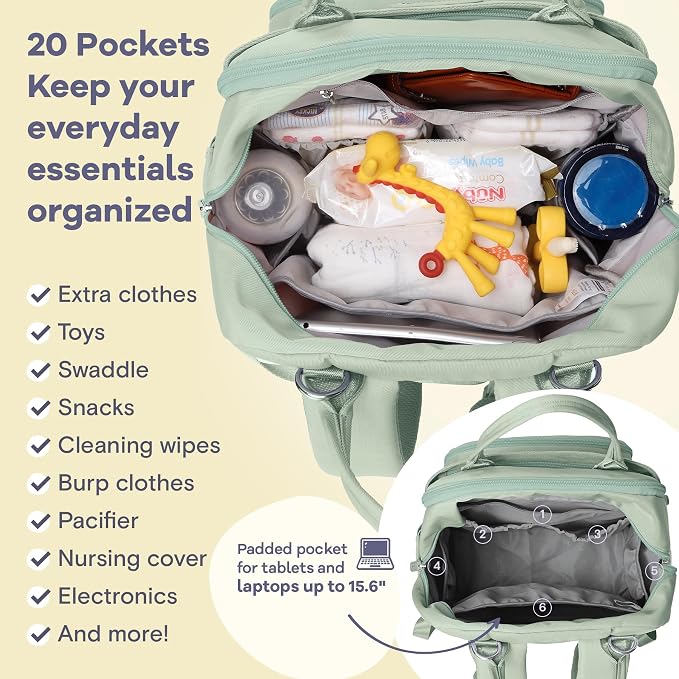 RUVALINO Baby Diaper Bag Backpack with Changing Pad, Baby Shower Gifts | Baby Essentials, Waterproof Travel Baby Bags for Mom Dad Girl Boy, Insulated Bottle Holders, Pacifier Case, Large Capacity - Image 4