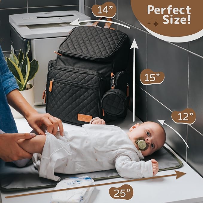Large Diaper Bag Backpack for Mom & Dad | Unisex Baby Travel Bag | 15 Pockets | Changing Pad | Stroller Straps | Stylish & Washable | Newborn Essentials | Black - Image 3