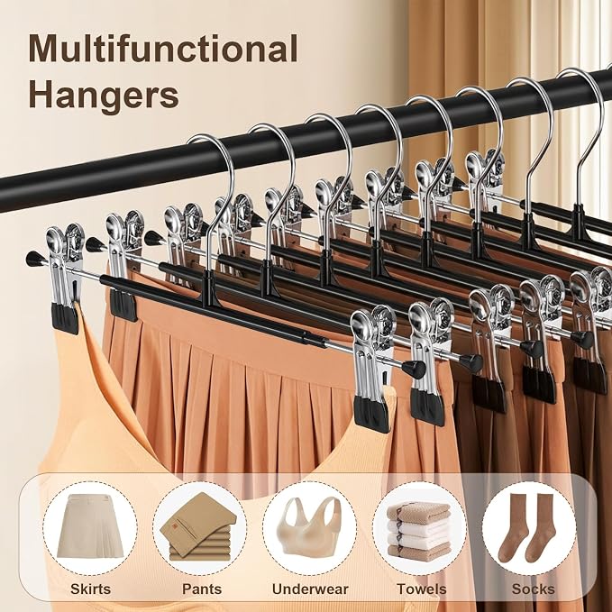 POZEAN Pants Hangers with Clips for Women 20 Pack, 12Inch Adjustable Heavy Duty Skirt Hangers, Space Saving Non-Slip Shorts Jeans Trousers Clothes Hangers, Black - Image 3