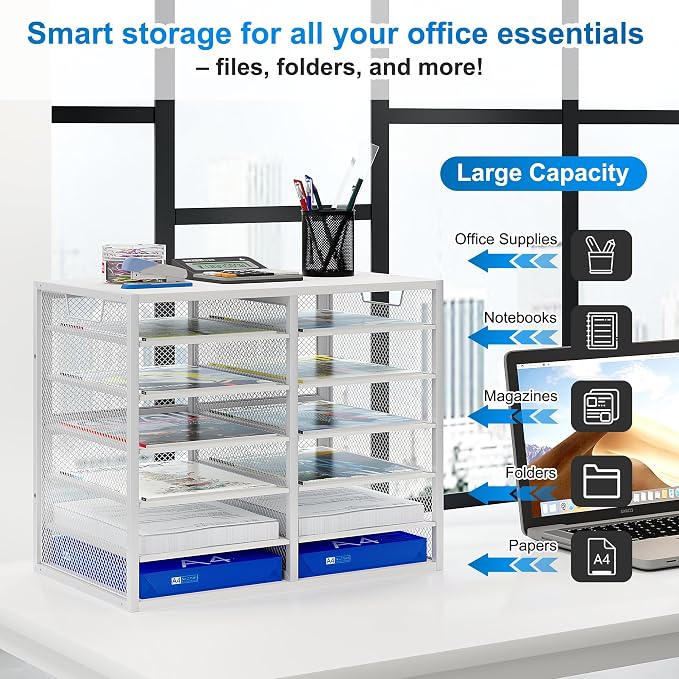 Mail Sorter for Desk, Countertop Literature Organizer, Student Mailbox for Classroom, Desktop Bill Paper Holder Rack for Office Home School, 12 Compartments, White - Image 4
