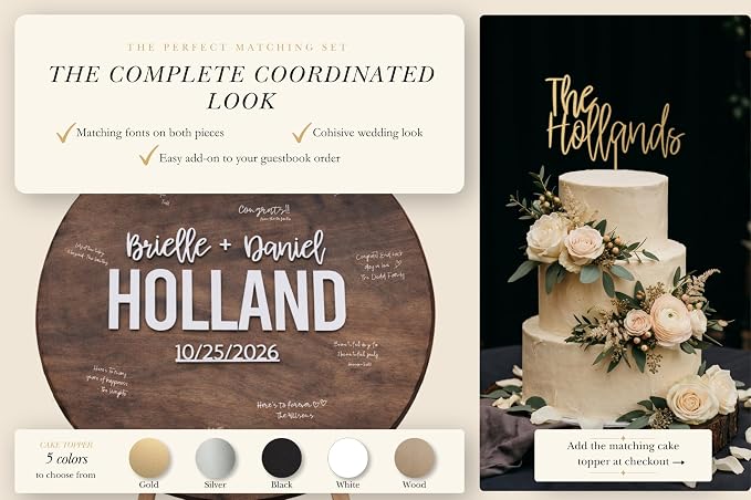 Personalized Round Guest Book Alternative Sign, Unique Guest Book Sign, Custom Alternative Guest Book, Wooden Guest Book, Wedding Ceremony Guestbook Sign (Design 9) - Image 6