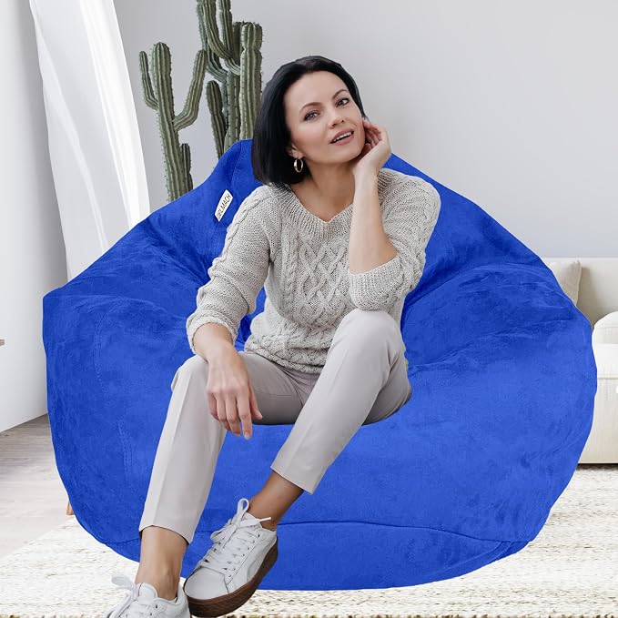 Bean Bag Stuffed Animal Storage Chair Cover (No Filler) for Kids and Adults. Extra Large Bird's Nest Beanbag Memory Foam Soft Premium (Royal Blue, 3.5 ft (Cover Only)) - Image 4