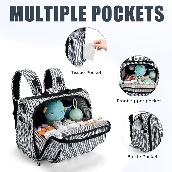 ALLCAMP Diaper Backpack, Waterproof Large Capacity Baby Bag, Multi-Function Nappy Bag with Stroller Hooks, Convertible Tote - Image 4