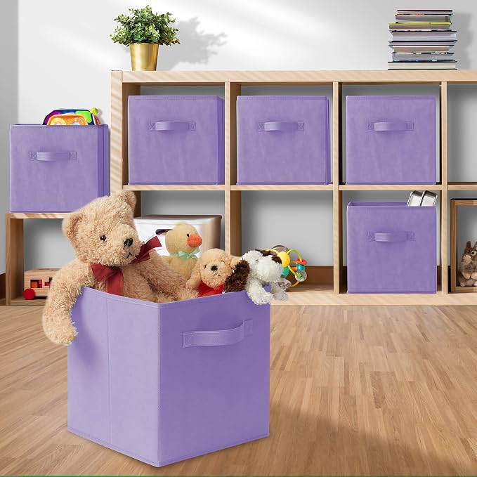 Casafield Set of 12 Collapsible Fabric Cube Storage Bins, Lavender - 11" Foldable Cloth Baskets for Shelves, Cubby Organizers & More - Image 5