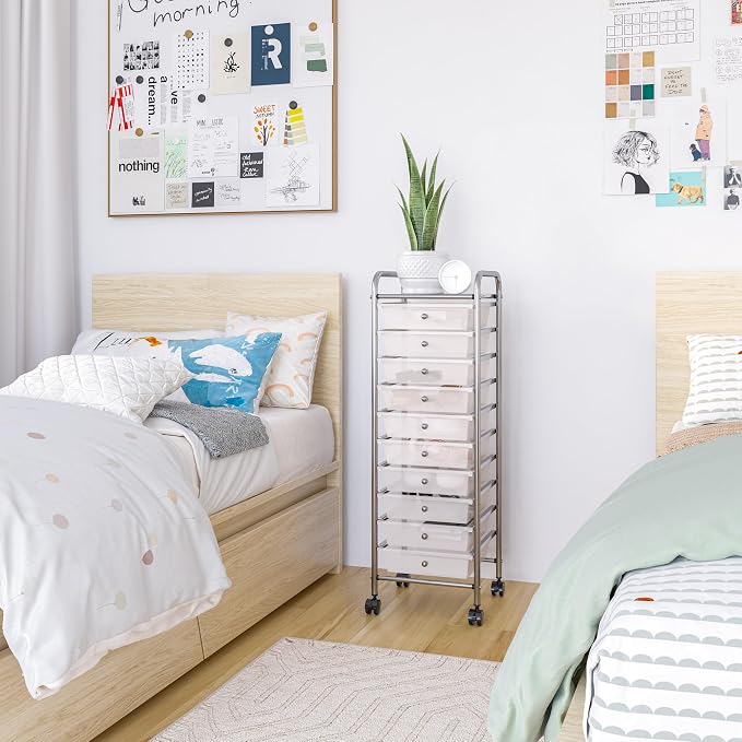 Seville Classics Rolling Utility Organizer Storage Cart, for Home Office, School, Classroom, Scrapbook, Hobby, Craft, 10 Drawer, Frost White - Image 12