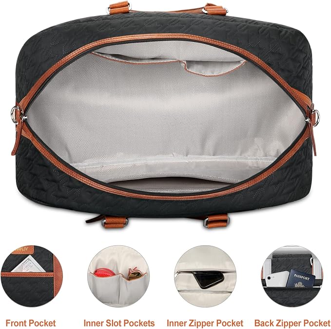 Weekender Bag for Women, Large Overnight Bag Canvas Travel Duffel Bag Carry On Tote with Shoe Compartment 21" 3Pcs Set - Image 5