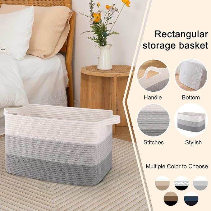 OIAHOMY Woven Blanket Basket Laundry Basket Dog Toy Basket Gradient Grey | Large Storage Basket,Baby Basket,Toy Storage,Woven Rope Basket for Blankets,Blanket Storage for Living Room - Image 5