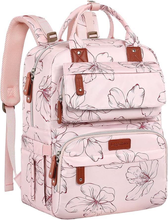 Diaper Bag Backpack, Baby Girl Diaper Bag for Mom, Large Pink Floral Diaper Bag Backpack for Girls, Waterproof Mom Backpack for Work Travel Holiday with Insulated Pockets and Stroller Straps by LegestoriBackpacks