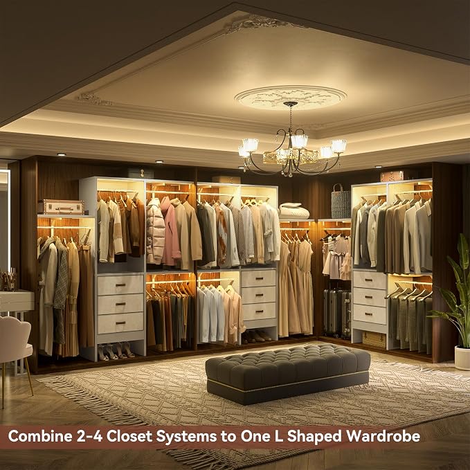 5FT Small Closet System with 3 Fabric Drawers, 60 Inches Walk In Closet Organizer System With 3 Adjustable Shelves, Heavy Duty Clothes Rack Built-In Garment Rack, 59" L x 16" W x 71" H, Grey - Image 4