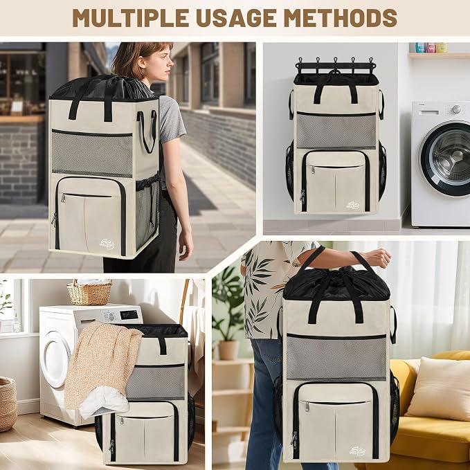 Large Laundry Backpack Bag with 3 Sizes Mesh Wash Bags Total 170L | 2 in 1 Laundry Hamper Basket with Shoulder Straps, Freestanding Laundry Bag for College Dorm, Laundromat, Apartment - Image 5
