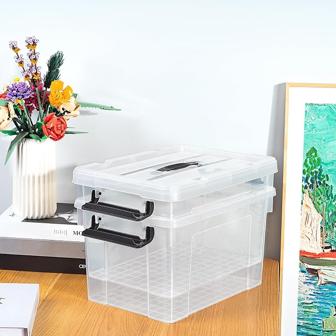 Cetomo Lidded Storage Bin with Handle, Storage Bins with Lid, Organizing Container with Secure Latching Buckles, Stackable and Nestable, Plastic, 25 Quart-4 Pack, Clear - Image 5