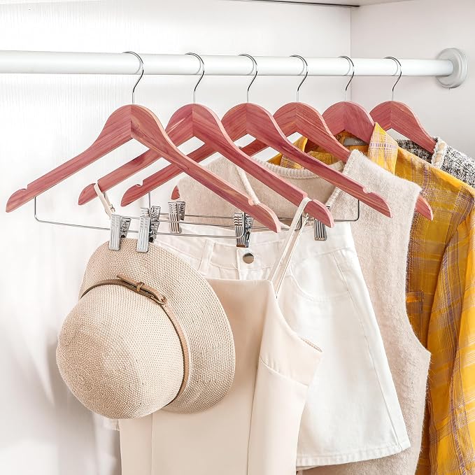 TOPIA HANGER American Red Cedar Wooden Hangers with Adjustable Metal Clips and 360° Swivel Hook, Premium Wood Clothes Hangers 20 Pack for Suit, Pant, Skirt, Jeans, Coat, Jacket-CT28C20 - Image 6