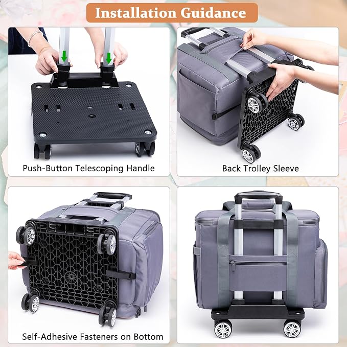 AMOIGEE Rolling Craft Bag with Wheels, 360° Swivel Rolling Scrapbook Organizer for Cricut, Paper Crafts, Classroom Supplies, Large Teacher Tote with Detachable Trolley for Men, Women - Image 5