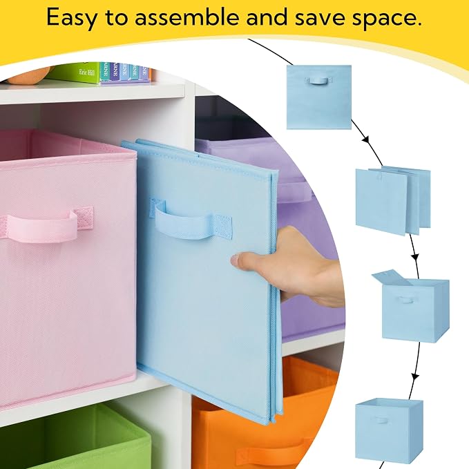 Cupic Cupid 6-Pack 11x11 Cube Storage Bins, Fabric Bins, Pastel Colors | Foldable, Reinforced Front Handle, Holds Toys, Stuffed Animals, Clothes and More, Fits Shelves, Playroom, Nursery, Cubby - Image 5