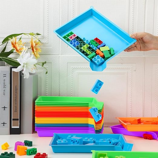 Reallnaive 24 Pcs Plastic Art Sorting Funnel Trays Quick Sorting Activity Serving Tray Stackable Craft Organizer for Classroom Beads Organizing Home Back to School DIY Project (Bright Color) - Image 4