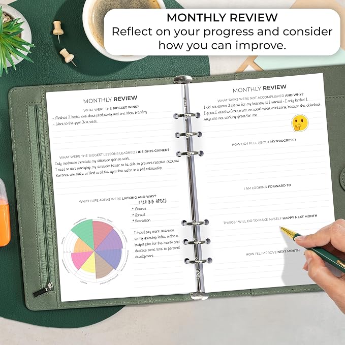 Clever Fox Weekly Planner Binder, Undated Daily A5 Eco Leather Cypress | 7 x 10 in with A5 pages, mini 3 ring portfolio organizer, work time manager, day runner, agenda book with monthly calendars - Image 5