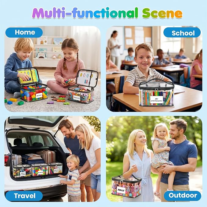 6-Pack Large Clear Toy Storage Bags Transparent Waterproof With Zippers & Labels Durable Reusable Organizer for Blocks,Puzzles & Games - Image 2