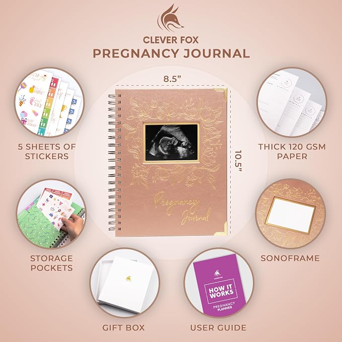 Clever Fox Pregnancy Journal, Expecting First Time Mom Planner Rose Gold | SonoFrame edition, Organized pregnancy & baby diary with weekly countdown calendars & checklists, memory book 9 x 10.5 in - Image 2
