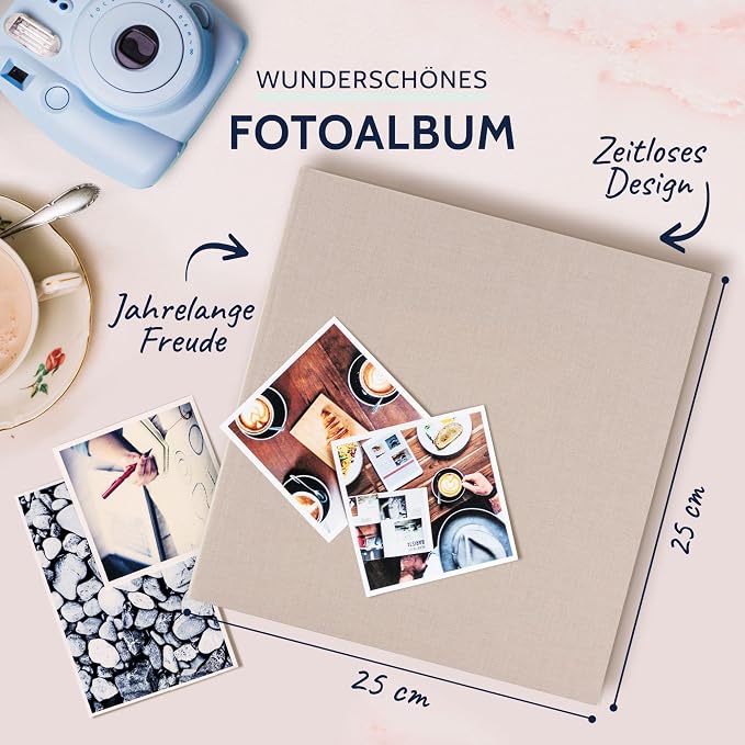 goldbuch 24605 Summertime Trend 2 Photo Album with 60 White Pages with Parchment Dividers, Memory Album with Linen Cover, Photo Album for Gluing, Beige, 25 x 25 x 4 cm - Image 2