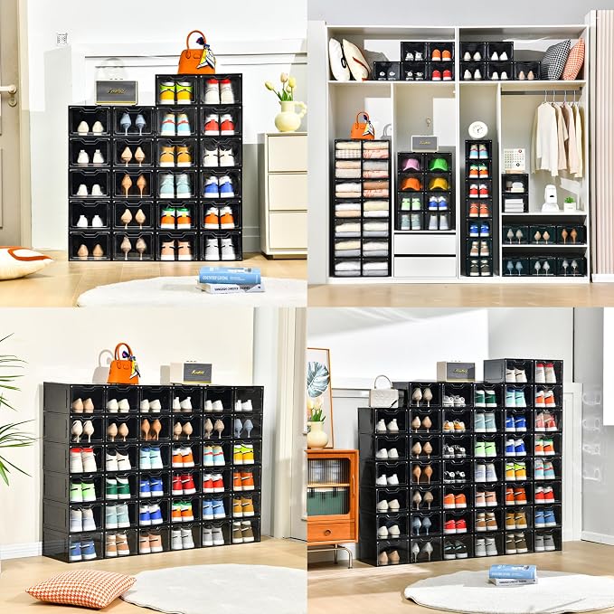 Stebopum 12 Pack Shoe Boxes Organizer, Magnetic Door Shoe Storage Boxes, Clear Sneaker Storage Box for Women/Men, Fit up to US Size 12 - Image 5