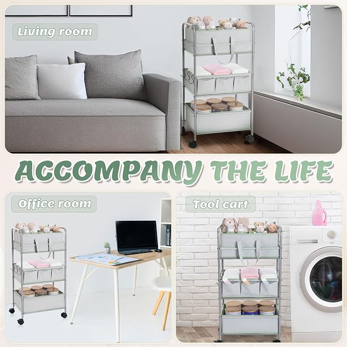 FoldTier 2in1 Colorful Baby Diaper Caddy Organizer Cart 3 Tier Large Capacity Metal Utility Bedside Rolling Cart with Divider for Newborn Nursery Essential Must Have Crib Bedroom Baby Shower(Green) - Image 6