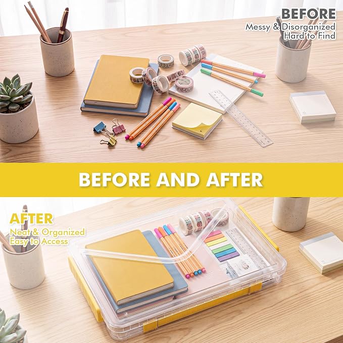 5 Pcs Clear File Storage Box Portable Paper Case with Lid Handle,Yellow - Image 5