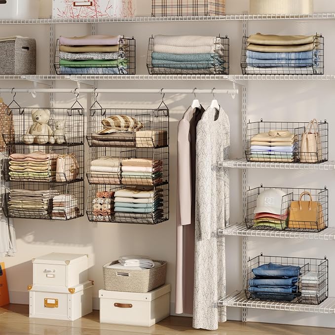 Jautokerdar 3 Tier Closet Hanging Shelves with Divider, Extra Large Closet Organizers and Storage, Clothes Hanging Organizer Clothing Sweaters Handbags Clutches Accessories - Image 2