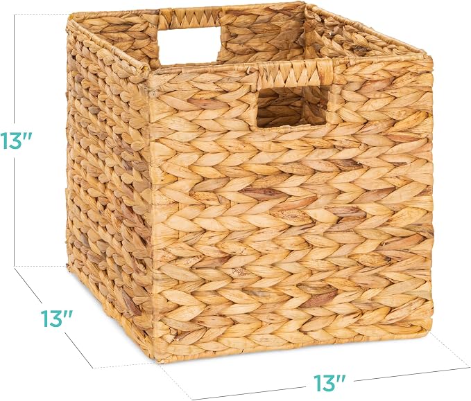 Best Choice Products 13x13in Pack of 5 Cube Storage Baskets, Water Hyacinth Multipurpose Collapsible Organizers, Handwoven Laundry Totes for Laundry, Living Room, Kids Room & Nursery - Natural - Image 2